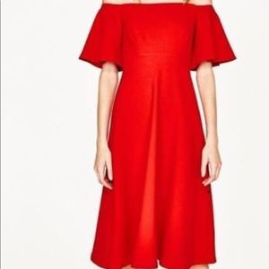 Zara Red Off the Shoulder Dress